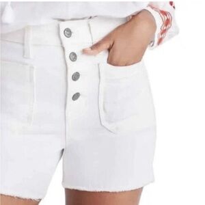Madewell High-Waisted Button Fly Cutoff White Denim Shorts, Sz 32
